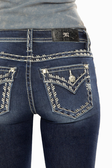 Miss Me Metallic Border Stitch Bootcut Jeans Dark Wash /  / 32