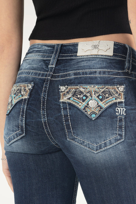Miss Me Gold and Turquoise Floral Bootcut Jeans Dark Wash /  / 32