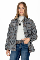 Miss Me Aztec Button Up Shacket Multi Grey