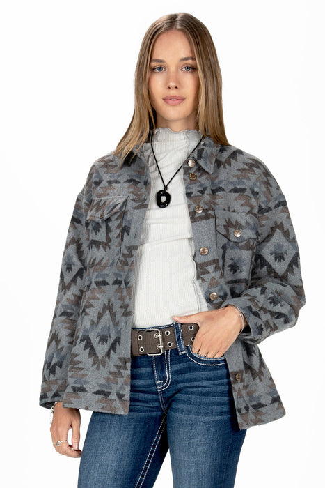 Miss Me Aztec Button Up Shacket Multi Grey