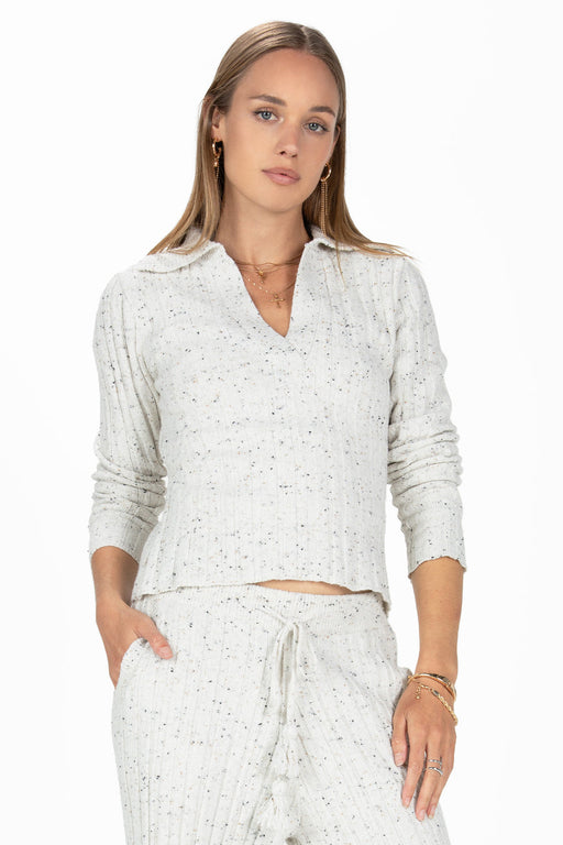 Miss Me Speckled Ribbed V-Neck Sweater