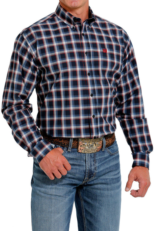 Cinch Men's Plaid Button-Down Long Sleeve Western Shirt - Navy / Red / Cream Navy / Red / Cream