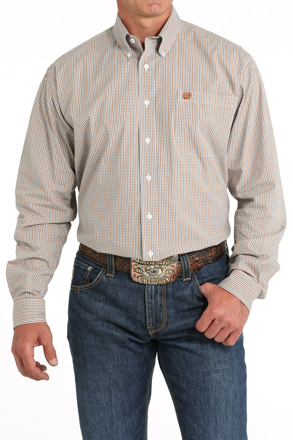 Cinch Men's Geometric Print Button-Down Western Shirt - Brown - (MTW1105820) White