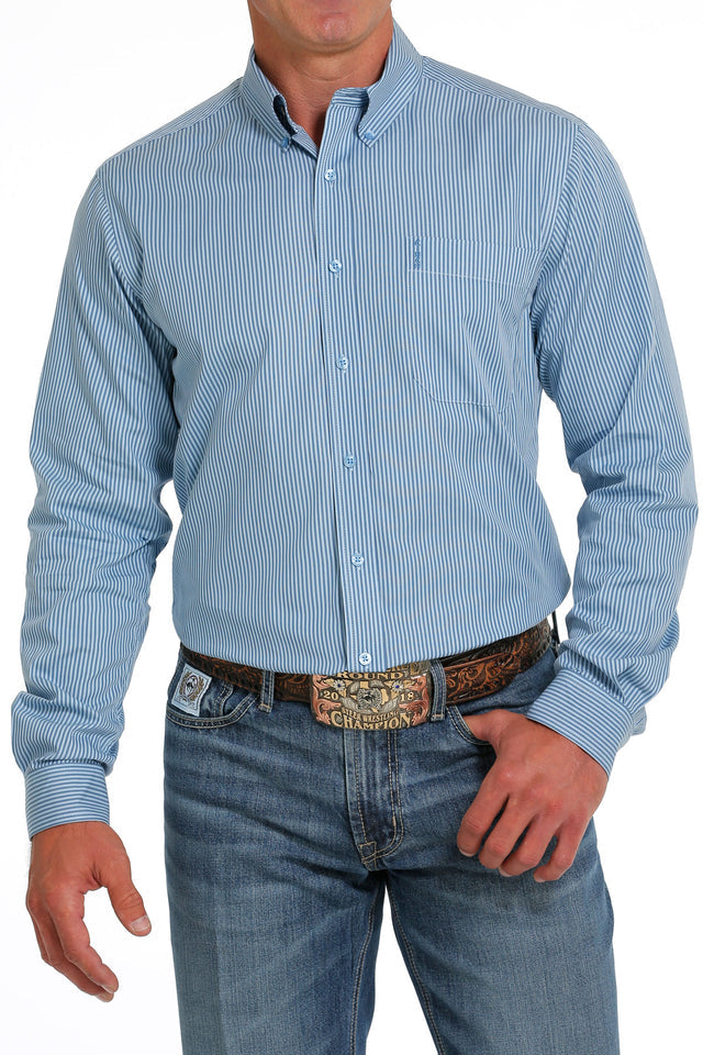 Cinch Men's Modern Fit Stripe Button Down - Blue Blue