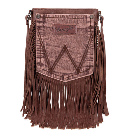 Wrangler Leather Fringe Jean Denim Pocket Crossbody