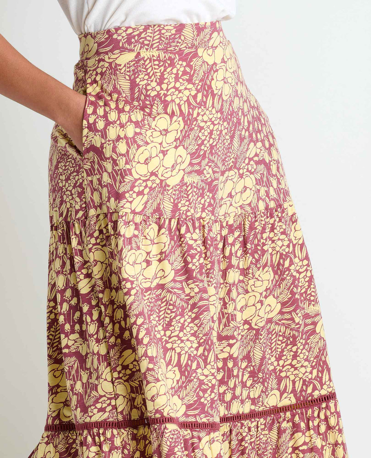 Toad & Co Marigold Tiered Midi Skirt - Purple Agate Garden Print