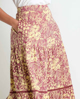 Toad & Co Marigold Tiered Midi Skirt - Purple Agate Garden Print