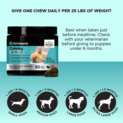 Pet Honesty Melatonin Calming Max Strength Supplement Chews - Turkey