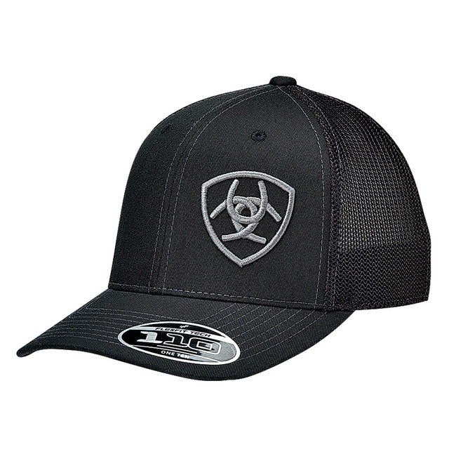Ariat Offset FlexFit Embroidered Shield Logo Snapback Hat - Black Black