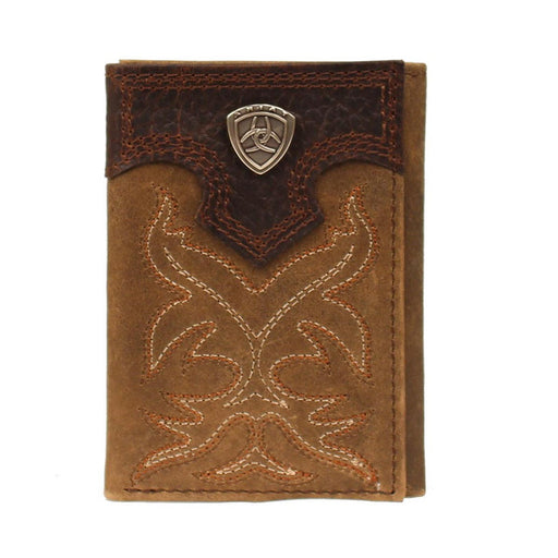 Ariat Boot Stitched Tri-Fold Leather Wallet - Medium Brown Medium Brown / Tri-Fold