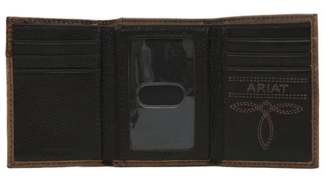 Ariat Boot Stitched Tri-Fold Leather Wallet - Medium Brown