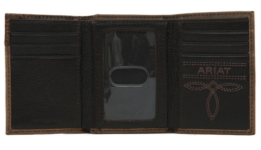 Ariat Boot Stitched Tri-Fold Leather Wallet - Medium Brown