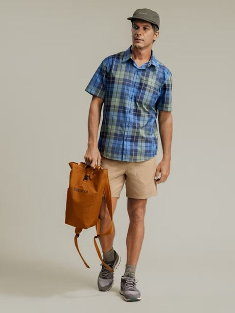 Marmot Mens AirExchange Novelty Short Sleeve Collared Shirt UPF 40 - Arctic Navy Wayland Plaid