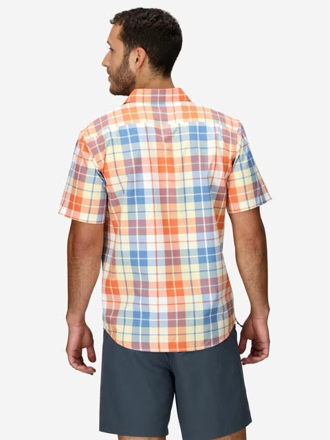 Marmot Mens AirExchange Novelty Short Sleeve Collared Shirt UPF 40 - Pomelo Wayland Plaid