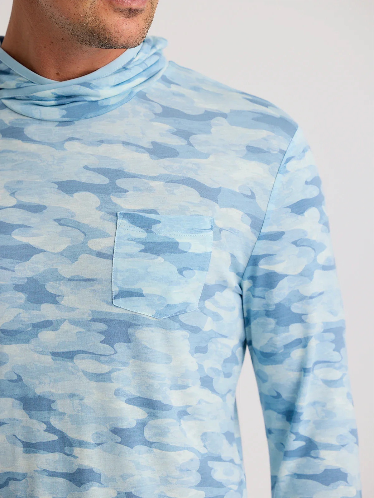 Free Fly Apparel Mens Bamboo Lightweight Hoodie - Seasmoke Camo / Surf Blue