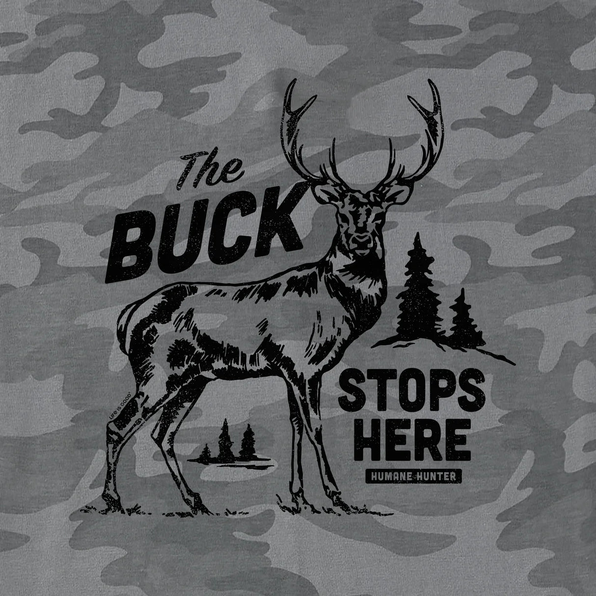 Life Is Good Mens Buck Stops Here Short Sleeve Allover Printed Short Sleeve Crusher Tee - Gray Camo