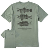Life Is Good Mens Diversified Freshwater Catches Short Sleeve Crusher Tee - Moss Green