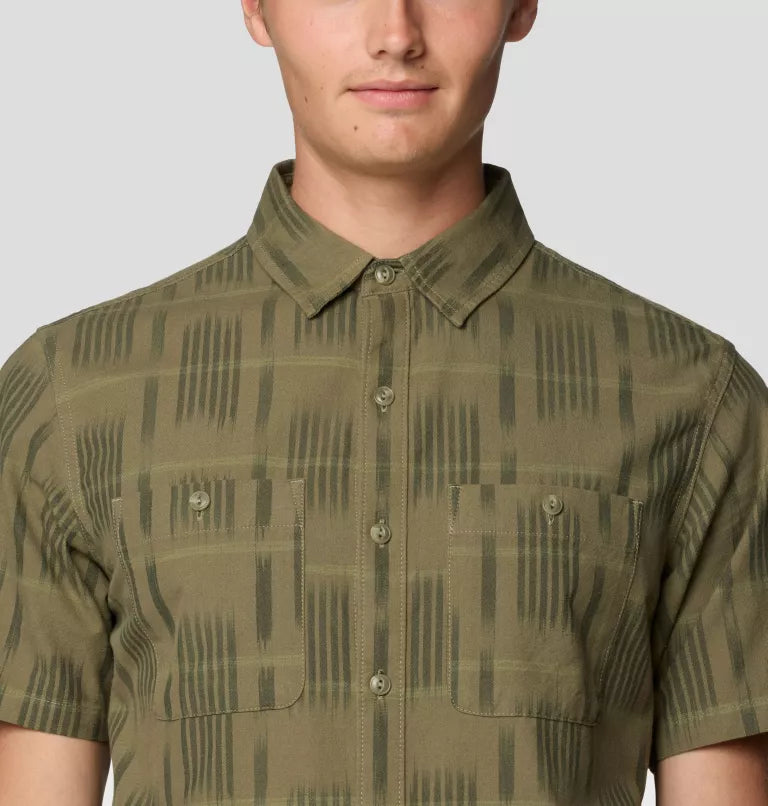 Mountain Hardwear Mens Grove Hide Out Short Sleeve Shirt - Mission Olive Ikat Jacquard