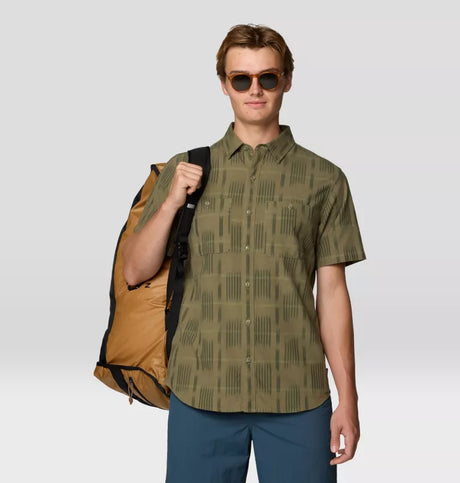Mountain Hardwear Mens Grove Hide Out Short Sleeve Shirt - Mission Olive Ikat Jacquard