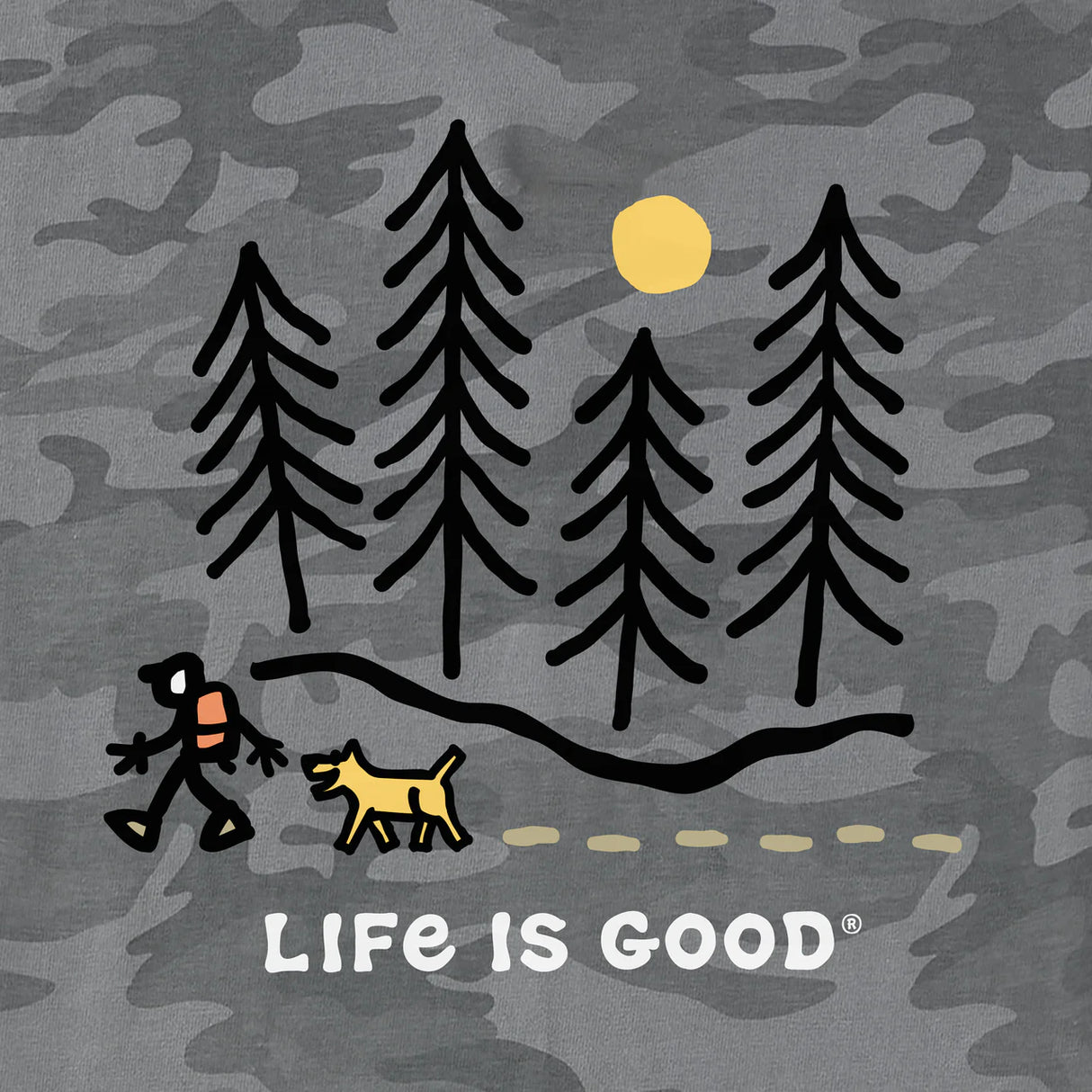 Life Is Good Mens Hiking Through The Woods Short Sleeve Allover Printed Short Sleeve Crusher Tee - Gray Camo