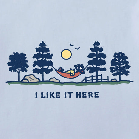 Life Is Good Mens I Like It Here Hammock Vista Short Sleeve Crusher-LITE Tee - Glacier Blue