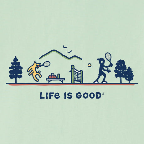 Life Is Good Mens Jake &amp; Rocket Tennis Vista Short Sleeve Crusher Tee - Sage Green