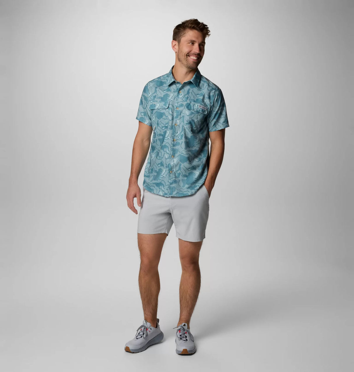 Columbia Mens PFG Uncharted Printed Short Sleeve Shirt - Crushed Blue Swamplands