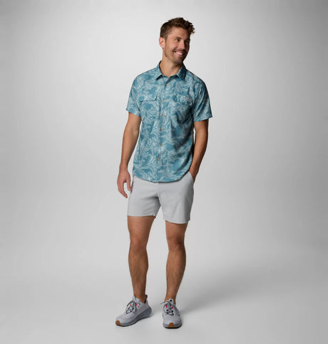 Columbia Mens PFG Uncharted Printed Short Sleeve Shirt - Crushed Blue Swamplands