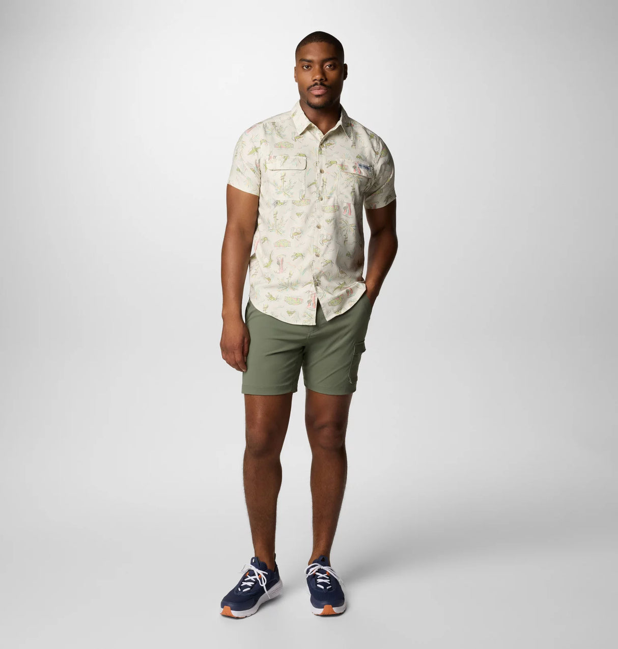 Columbia Mens PFG Uncharted Printed Short Sleeve Shirt - Stone Everglades