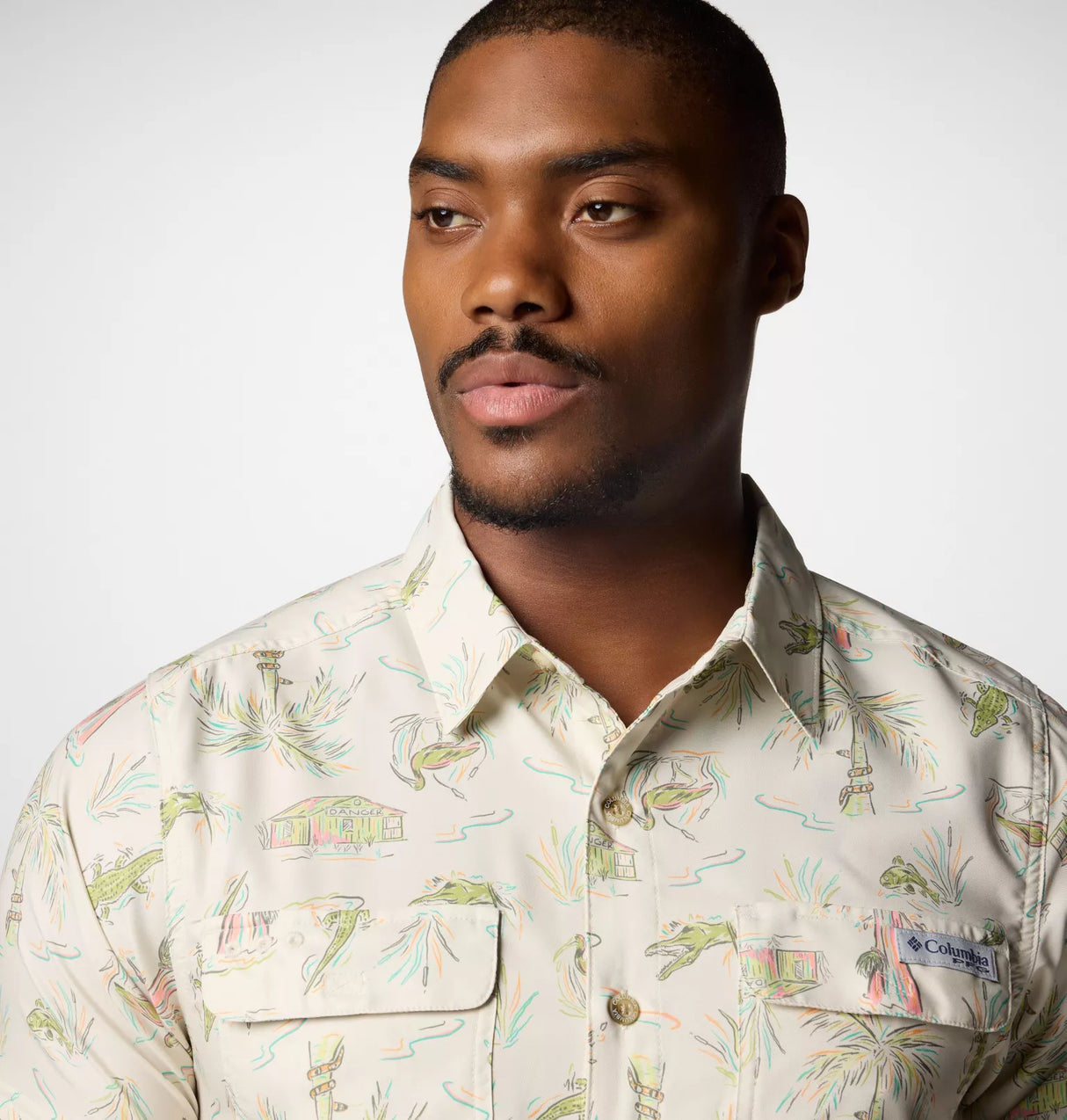 Columbia Mens PFG Uncharted Printed Short Sleeve Shirt - Stone Everglades