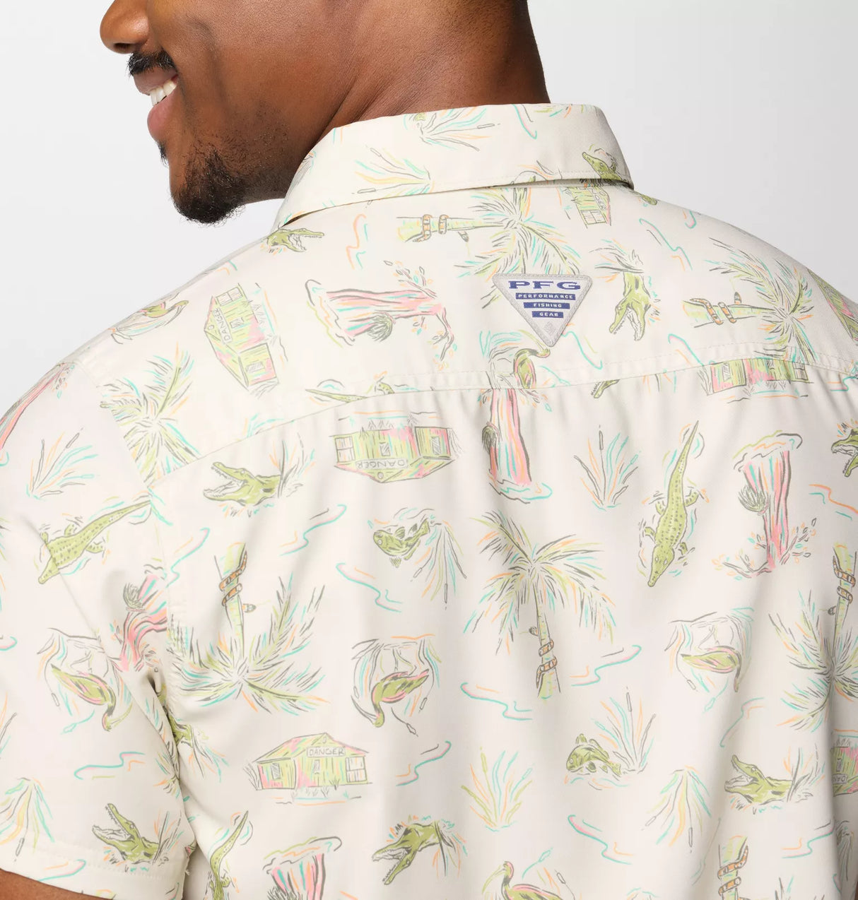 Columbia Mens PFG Uncharted Printed Short Sleeve Shirt - Stone Everglades