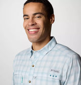 Columbia Mens PFG Wild Cast Performance Yarn Dye Long Sleeve Shirt - Crushed Blue Multi Mod Ombre