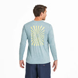 Life Is Good Mens Radiating Sun Long Sleeve Sun Crusher Tee - Smoky Blue