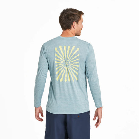 Life Is Good Mens Radiating Sun Long Sleeve Sun Crusher Tee - Smoky Blue