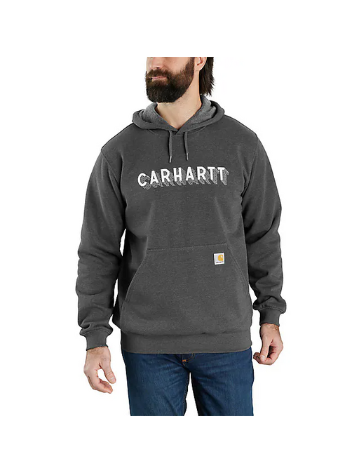 Carhartt Men's Rain Defender Loose Fit Midweight Front Logo Graphic Hoodie Carbon Heather / REG