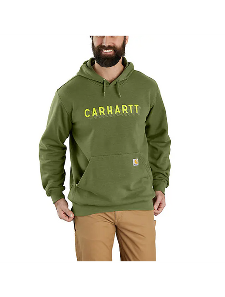 Carhartt Men's Rain Defender Loose Fit Midweight Front Logo Graphic Hoodie Chive Heather / REG