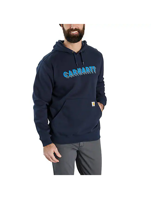 Carhartt Men's Rain Defender Loose Fit Midweight Front Logo Graphic Hoodie New Navy / REG