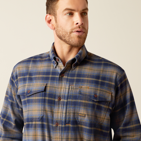 Ariat Men's Rebar Flannel DuraStretch Work Shirt - Navy & Khaki