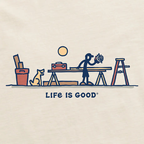 Life Is Good Mens Rocket & Jake Woodwork Vista Short Sleeve Crusher Tee - Putty White