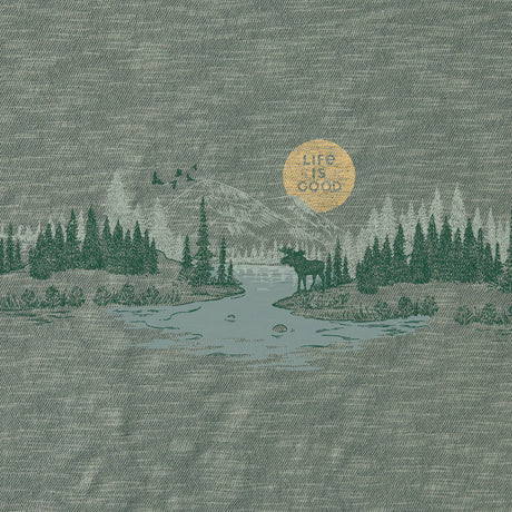 Life Is Good Mens Rural Linework Landscape Slim Fit Slub Tee - Moss Green