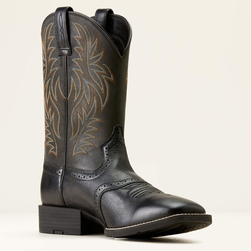 Ariat Men's Sport Wide Square Toe Western Boot - Black Deertan