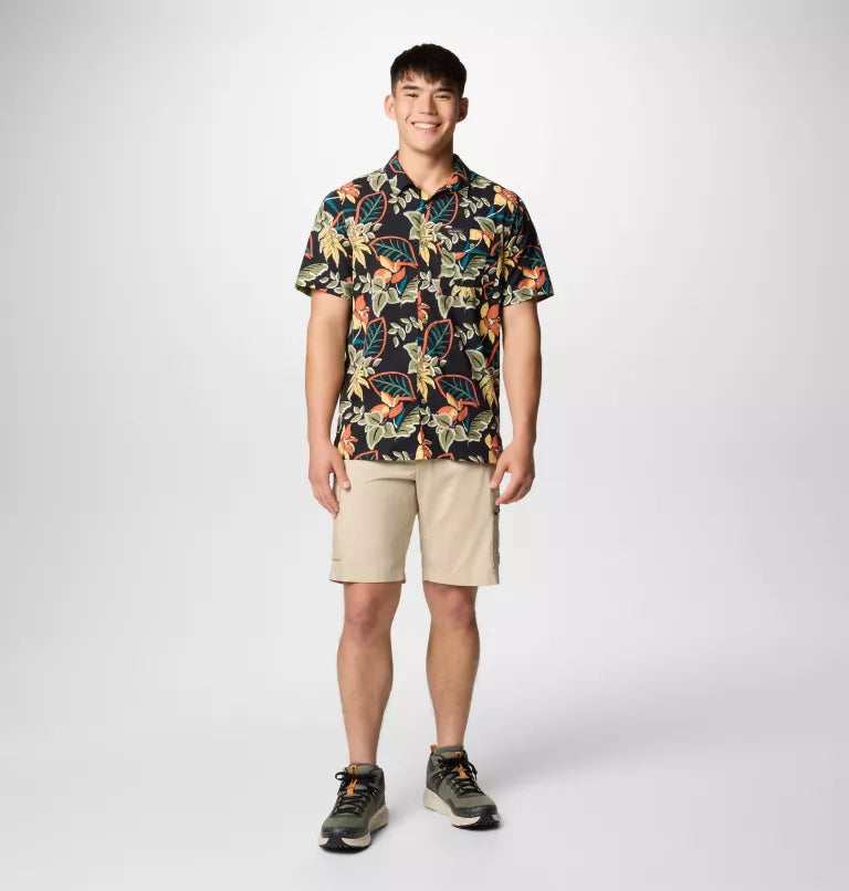 Columbia Mens Tech Trail Utility Printed Woven Short Sleeve Shirt - Black Pasteled