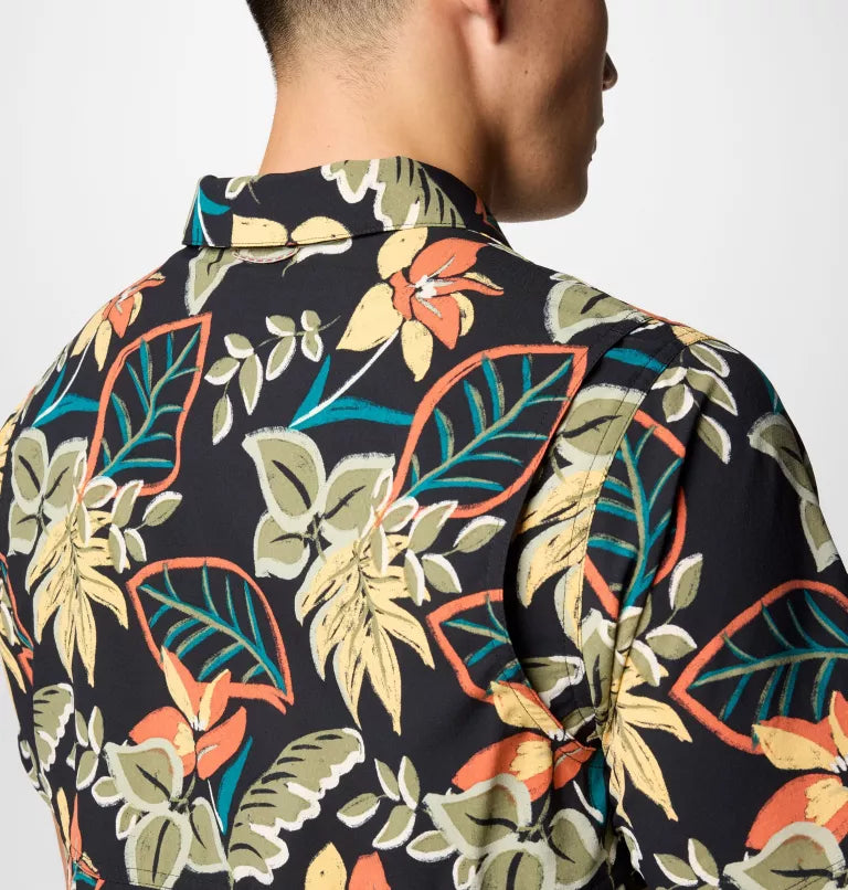 Columbia Mens Tech Trail Utility Printed Woven Short Sleeve Shirt - Black Pasteled