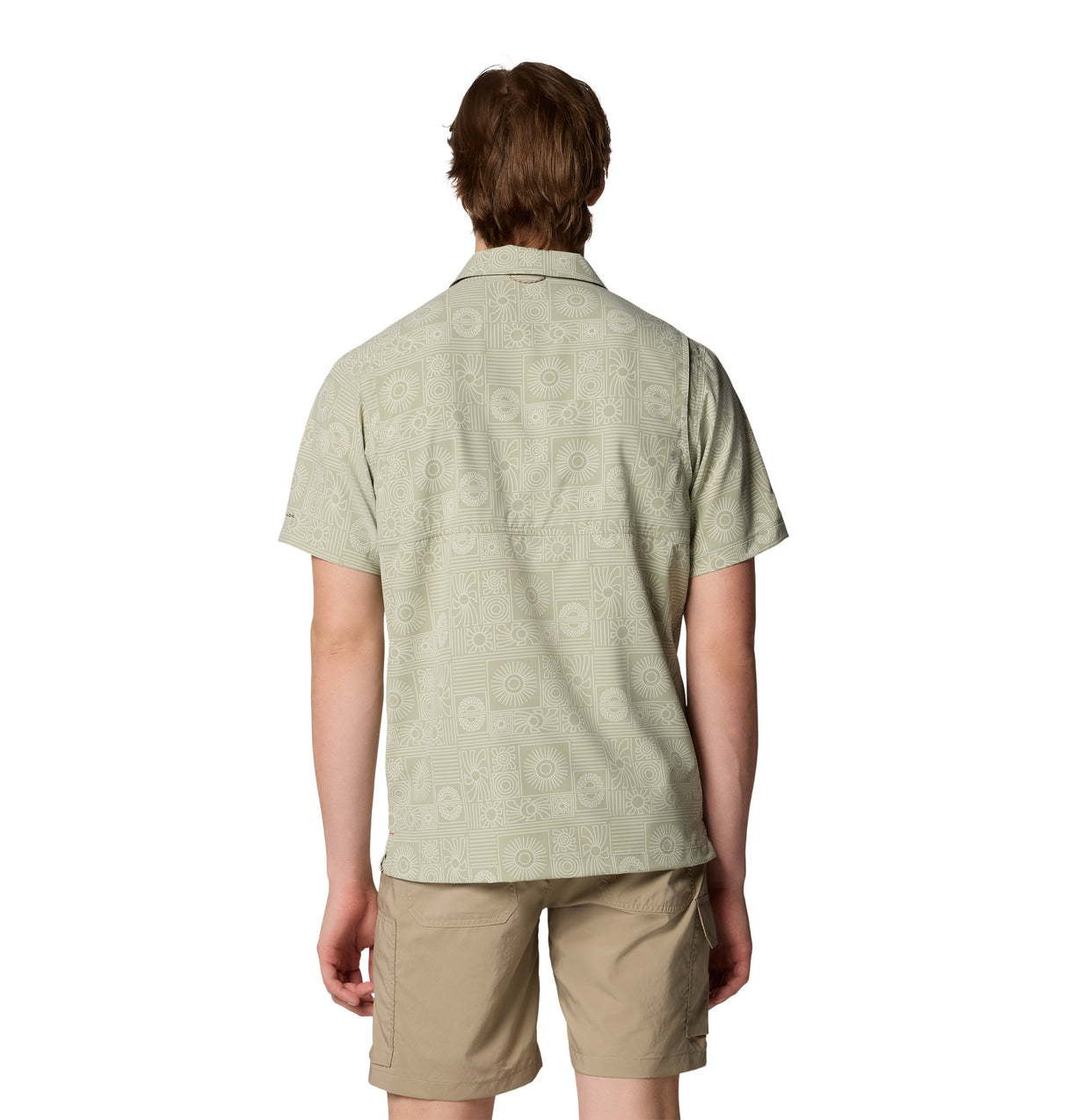 Columbia Mens Tech Trail Utility Printed Woven Short Sleeve Shirt - Safari Blazing Trails