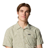 Columbia Mens Tech Trail Utility Printed Woven Short Sleeve Shirt - Safari Blazing Trails