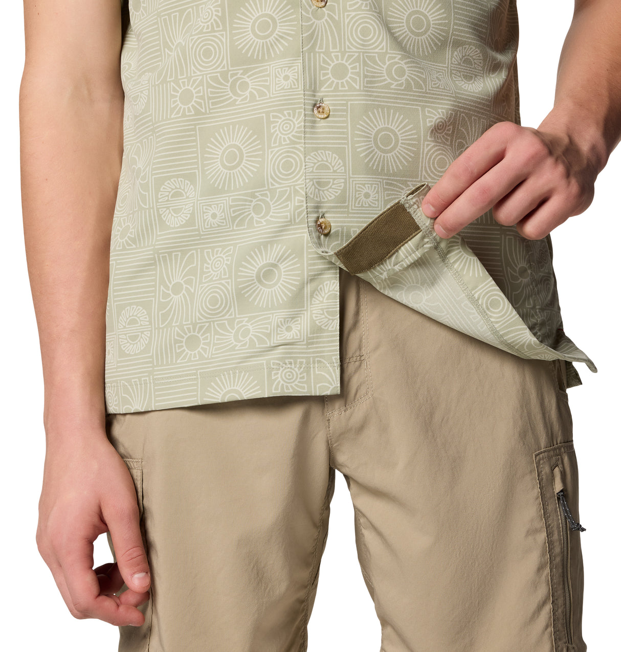 Columbia Mens Tech Trail Utility Printed Woven Short Sleeve Shirt - Safari Blazing Trails