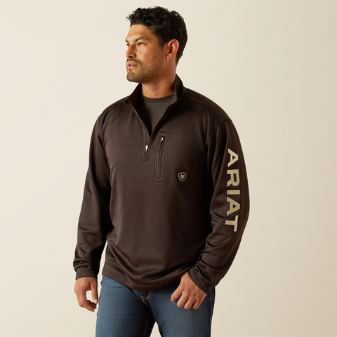 Ariat Men's Tek Team 1/4 Zip Sweatshirt - Brown Heather & Tan