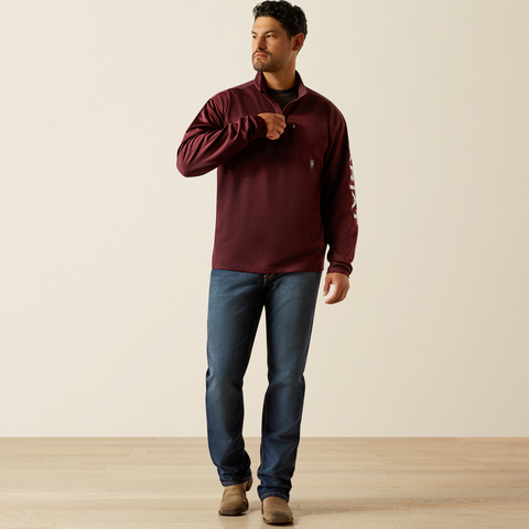 Ariat Men's Tek Team 1/4 Zip Sweatshirt - Malbec Heather & Alloy