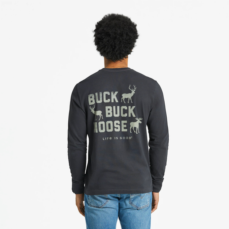 Life Is Good Men's Buck Buck Moose Long-Sleeve Crusher Tee - Jet Black Jet Black