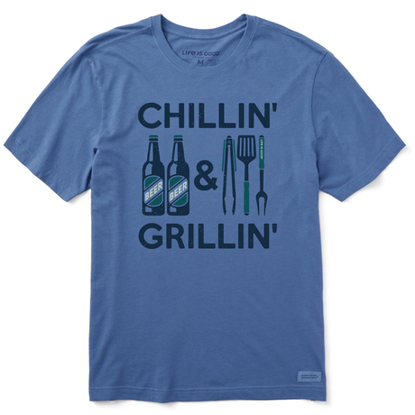 Life Is Good Men's Chillin' & Grillin' Beer & BBQ Short-Sleeve Crusher-LITE Tee - Vintage Blue Vintage Blue